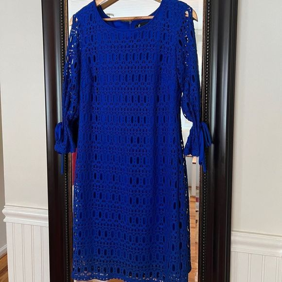 Leslie Fay Dresses & Skirts - Leslie Fay Blue Long Sleeve Shift Dress Size 10